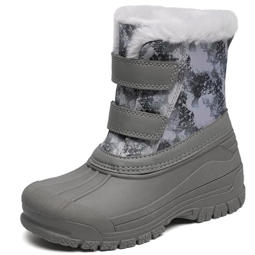shoeslocker Girls Boys Waterproof Winter Snow Boots with Faux Fur Lining Grey Toddler size 8