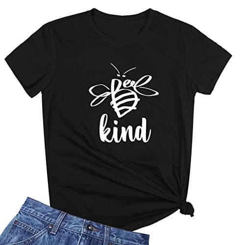 ROSEPARK Womens Cute Graphic Printed Tees T-Shirts Black Medium