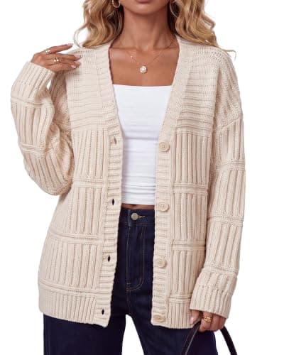 Arach&Cloz Women's Wool Blend Oversized Chunky Cardigan Sweater Apricot XL