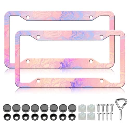 HCSS 2PCS Pink Ocean Waves License Plate Frames,Personalize Aluminum Metal License Plate Holder Car Accessory,Rust-Proof Waterproof Car Decorative Tag Frames for Standard US 12x6 Inch
