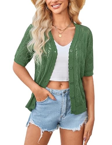 Yekaty Summer Cardigan for Women Lighweight Crochet Short Sleeve Sweater