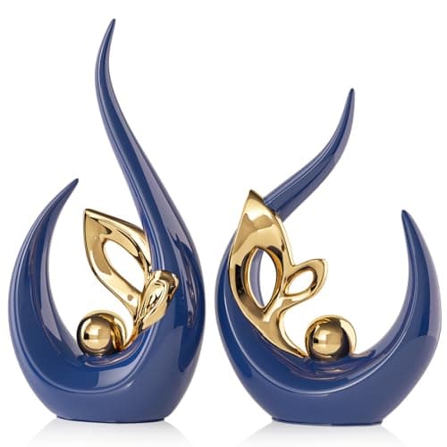 Navy Blue Gold Home Decor Accent,Abstract Ceramic Statue and Sculptures for Living Room,Mid Century Modern Decor for Desktop Bookshelf tv Stand Fireplace Coffee Table Centerpieces Decorations