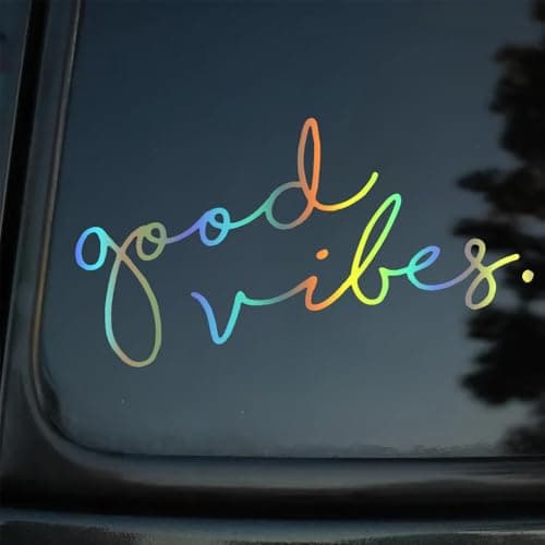 ZUKHL 2-Pack Good Vibes Decal Vinyl Car Sticker, 5.91"x3.15", Auto Window Bumper Windshield Die Cut Decal, Waterproof & Durable Car Exterior Accessories #2BZ483 (Holographic)
