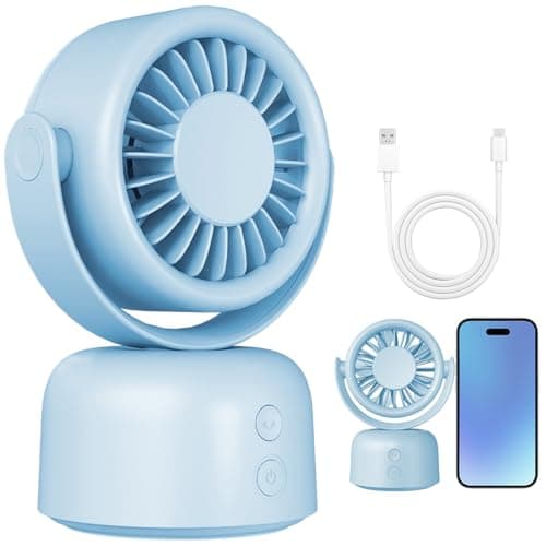 Small Quiet Desktop Fan, 3 Speeds Oscillating Fan with Auto 90° Rotate & Manual 120° Tilt Head, 0.72 Lb USB-C Corded Powered Mini Desk Fan for Outdoor Indoor Office Bedroom Travel (Blue)