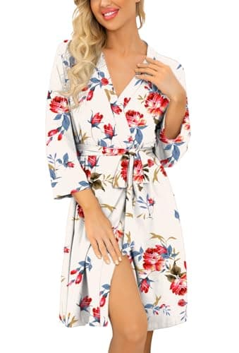 PrinStory Robes for Women Short Knit Bathrobe
