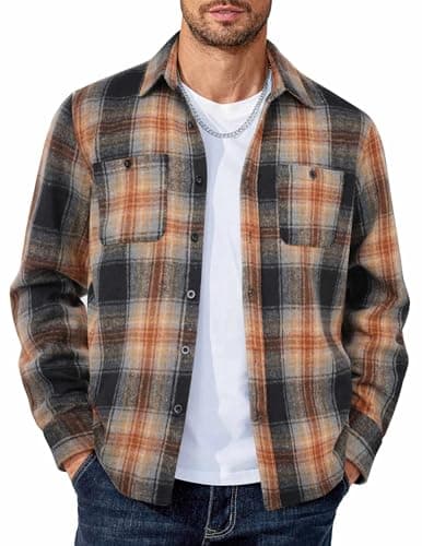 COOFANDY Men's Flannel Shirts Long Sleeve Casual Cotton Plaid Button Down Shirt Jacket with Pockets