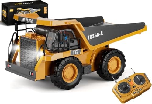KIDMARKT RC Dump Truck Toy for Kids, 9-Channel Remote Control Construction Vehicle with Metal Parts, Working Dump Bed, Lights & Sounds, Rechargeable Truck, Construction Toy Gift for Boys Ages 3-12