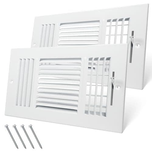 10 x 6 Inch (Duct Opening) 3-Way Vent Casing White Sidewall and Ceiling Exhaust Covers, Rugged Solid Steel HVAC Covers 2 Pack