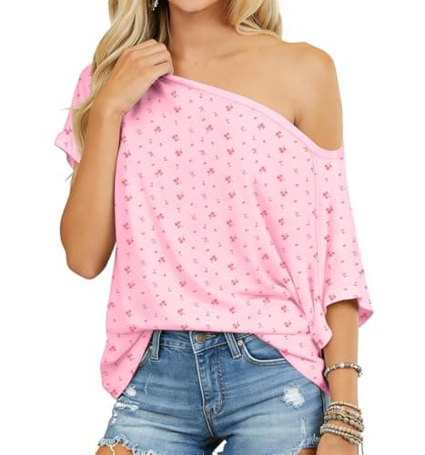 Dressmine Pink Floral Cute Tops for Women Sexy Shirt Loose Summer Going Out