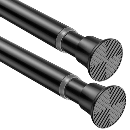 MEXAU 2Pcs Black Spring Tension Curtain Rods 23-46In Expandable Tension Rod