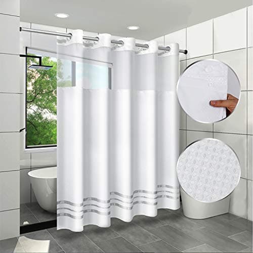 ARICHOMY Shower Curtain Set Waffle Weave Fabric with Removeable Liner, 250GSM Machine Washable, 71 * 86 Inch, White