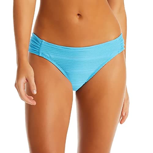 Jessica Simpson Women Bikini Bottom Hipster Side Shirred, Blue, Medium