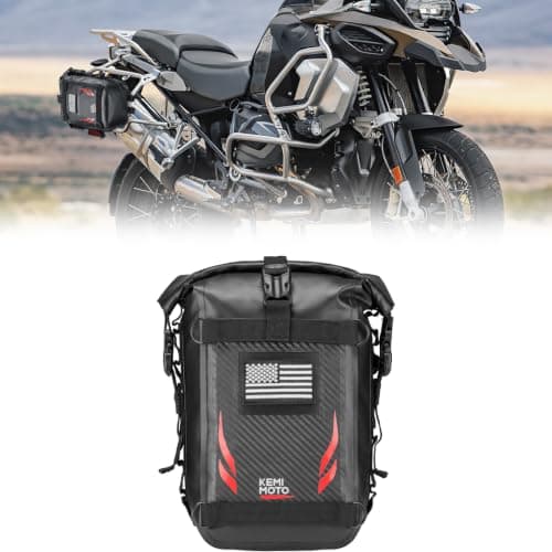 KEMIMOTO Universal Waterproof Motorcycle Tail Bag, Front Bumper Frame, Side Bag, Saddle Pannier Bag, Universal Fit for Dirt Bike, Adventure & Street Motorcycles 6.5L Red