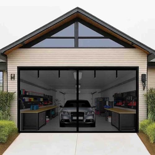 Magnetic Garage Door Screen 13x7ft for 1 2 Car Doors Durable Fiberglass Heavy Duty Mesh Magnetic Net, Pets Friendly Retractable Carport Garage Patio Porch RV Doors Curtain (Black, 13x7ft)