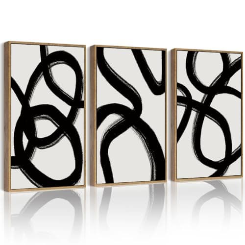 Drsoum Black and Gray Abstract Framed Wall Art Decor Duotone Minimal Dark Brush Stroke Prints Shapes Illustrations Modern Art Decorative Ready To Hang - 11x14in Natural Framed