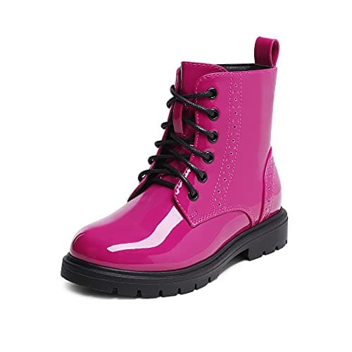 DREAM PAIRS Girls Boys Boots Side Zipper Kids Combat Ankle Booties Toddler/Little Kid/Big Kid,Size 9 Toddler,Rose/Red,KBO211