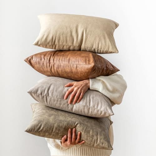GEGELICA Pack of 4 Neutral Decorative Faux Leather Throw Pillow Covers