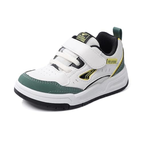 Dr Kong Toddler Boys Girls Shoes Tennis Leather Skate Shoes Casual Fashion Walking Sneakers with Hook and Loop for Toddlers and Little Kids Beige/Green