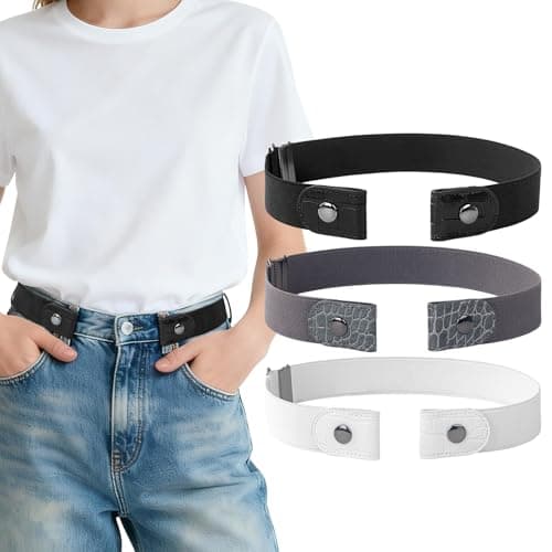 MUKINGBELTS 3 Pieces No Buckle Elastic Stretch Belts for Men and Women, Comfortable Invisible Belts for Jeans Pants