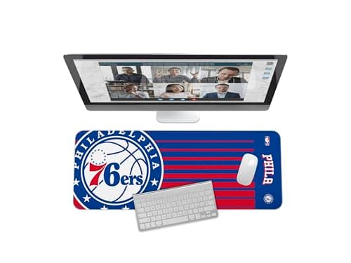 SOAR NBA Multifunctional Desk Mat for Desktop, (31.5"x12") - Ultra Soft Fabric with Non-Slip Rubber Backer - Water Resistant & Durable Nylon Stitching,Philadelphia 76ers