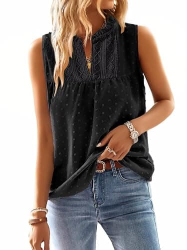 Falechay Summer Tops Boho Flowy Baby Doll Sleeveless Tank Top Black XS