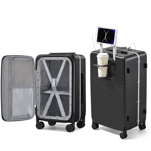 Hanke 24 Inch Checked Luggage with Cup Holder and USB Ports