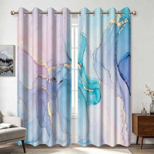 42x63 Inch Turquoise Pink Marble Blackout Curtains for Bedroom Curtain