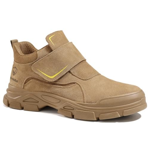 GLANOUDUN Steel Toe Work Shoes for Men Mid-Top Coverage Safety Shoes, Brown