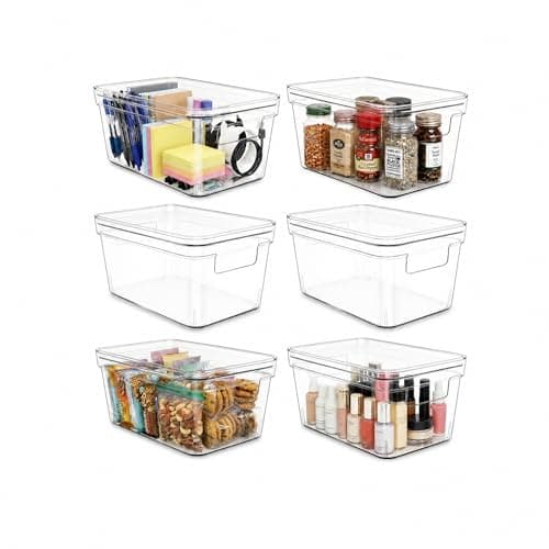 MOONEDGE 6-Pack 10x6x5 Stackable Small Clear Storage Bins with Lids