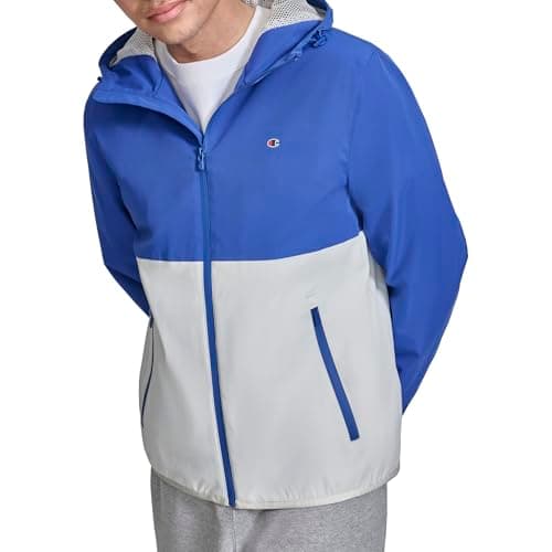 Champion Men's Performance Windbreaker Rain Jacket with Hood, Surf the Web Combo, Large
