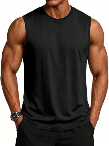 MAGCOMSEN Black Tank Top Men Gym Workout Sleeveless Shirts UPF 50+ Summer Sleeveless Muscle Shirts for Bodybuilding