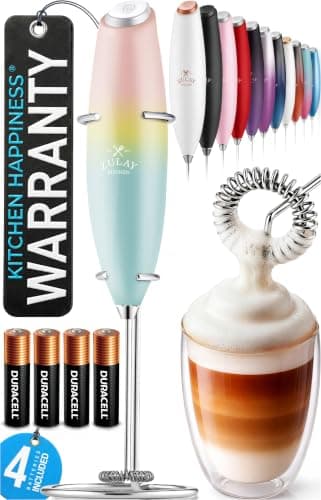 Zulay Kitchen Powerful Milk Frother Wand With Duracell Batteries - Ultra Fast Handheld Drink Mixer - Electric Whisk Foam Maker for Coffee, Lattes, Cappuccino & Matcha - Z1 Motor - Sunrise