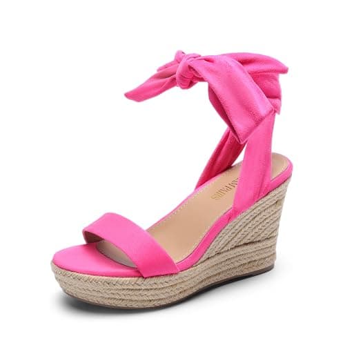 DREAM PAIRS Womens Open Toe Espadrilles Wedges Tie Lace Up Cute Ankle Strap Platform Sandals Dressy Shoes,Size 5,Hot Pink-Suede,SDPW2301W