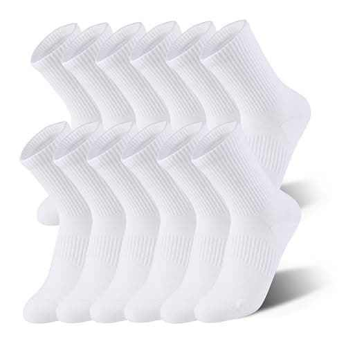 TikMox Athletic Running Socks with Arch Compression, Cotton Cushioned Crew Socks for a Secure Fit, White Black for Men & Women(3-6 pairs)