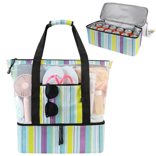 ASL Mesh Beach Bag with Cooler Compartment for Women Pool Tote with Zipper