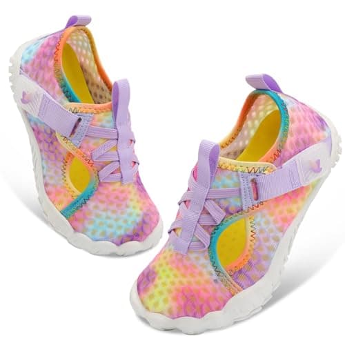 LeIsfIt Girls Boys Water Shoes Kids Swim Beach Shoes Toddler Barefoot Summer Shoe Quick-Dry Lightweight Aqua Socks for Pool Sand, Tiedye, 12 Little Kid