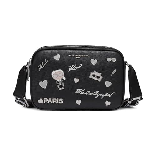 KARL LAGERFELD Women's Maybelle Pin Crossbody, Black Shimmer, One Size