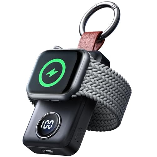 JOYROOM Portable 2000mAh Wireless Charger Compatible for Apple Watch Series 11/10/9/8/7/6/5/4/3/2/1/SE/UItra 3/UItra 2/Ultra, Compact Magnetic iWatch Charger Keychain Style Travel Essentials (Black)