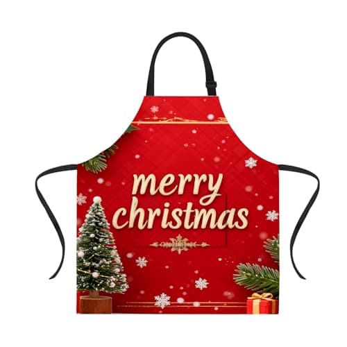 ANNA QUEEN Merry Christmas Apron for Women Men with Pockets, Adjustable Kitchen Chef Aprons for Cooking