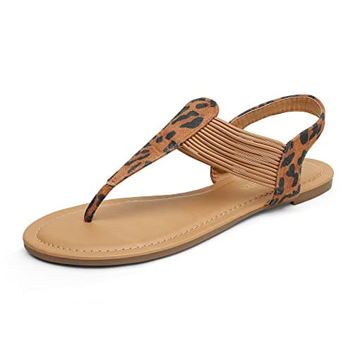 DREAM PAIRS Women's Elastic Strappy String Thong Ankle Strap Summer Gladiator Sandals,Size 5.5,Leopard/N,SPPARKLY