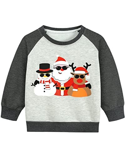 DDSOL Toddler Boy 's Christmas Clothes Ugly Xmas Sweater Santa Elk Reindeer Snowman Shirt Tops Kids Raglan Long Sleeve Holiday Sweatshirt 7T