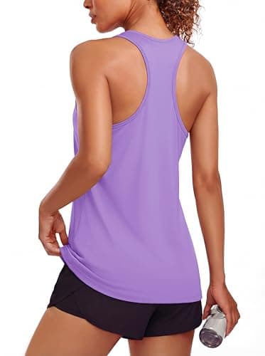 MAGCOMSEN Sleeveless Workout Tops for Women Atheltic Racerback Tank Top Dry Fit Hiking Running Purple Tanks Exercise S