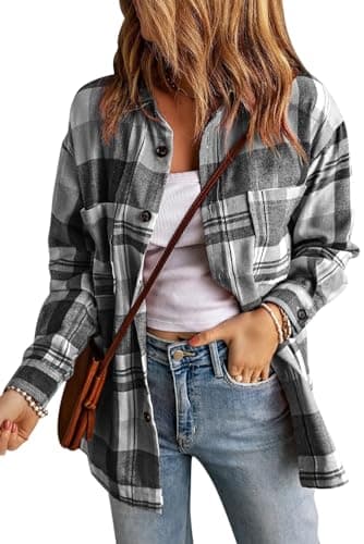 HERILIOS Women Oversized Flannel Plaid Shirts Long Sleeve Button Down Tops