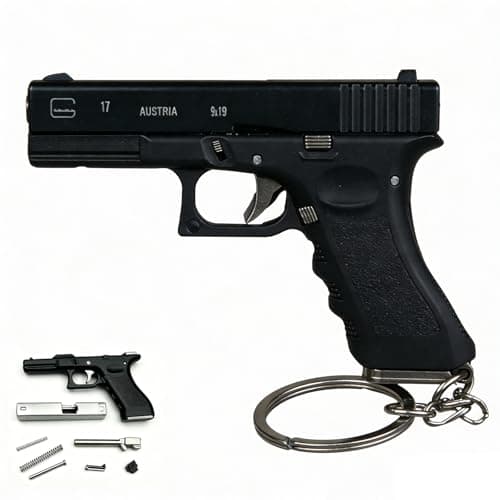 Holriaye Pistol Keychain Mini Gun Keychain with Holster 1:3 Scale, Novelty Gun Shape Key Ring Accessory, Plastic Decorative Keychain (Black 1Pack)