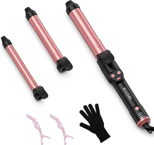 Automatic Curling Iron 1 Inch with 3-in-1 Interchangeable Barrels, Anti-Tangle Beach Waves Hair Curler Pro