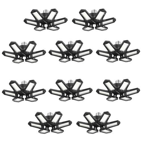 Brobantle LED Garage Lights Bulb 10 Pack 120W Led Screw in Garage Lights 12000LM 6500K Bright LED Garage Ceiling Lights Deformable Garage Shop Light for Attic Basement Workshop Screw in E26 E27 Base