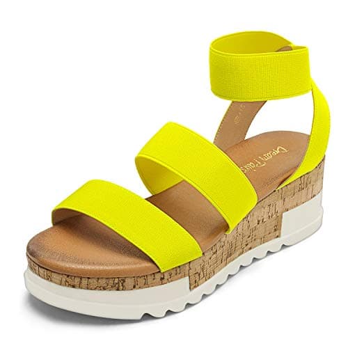 DREAM PAIRS Women's Open Toe Elastic Ankle Strap Casual Flatform Platform Wedges Sandals,Size 5.5,Neon/Lime,REED-1