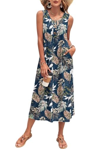 MOLERANI Women Summer Maxi Casual Sleeveless Loose Long Dress,T Leaf,M