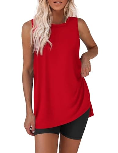 Ekouaer Biker Short Sets Womens 2 Piece Tennis Lounge Set 2026 Summer Matching Outfits Sleeveless Loungewear Clothing Red,S