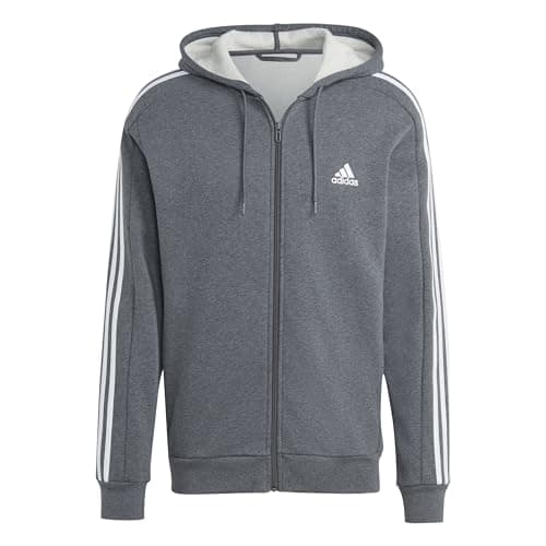 adidas mens Essentials Fleece 3-Stripes Full-Zip Hoodie, Dark Grey Heather, Medium, Tall